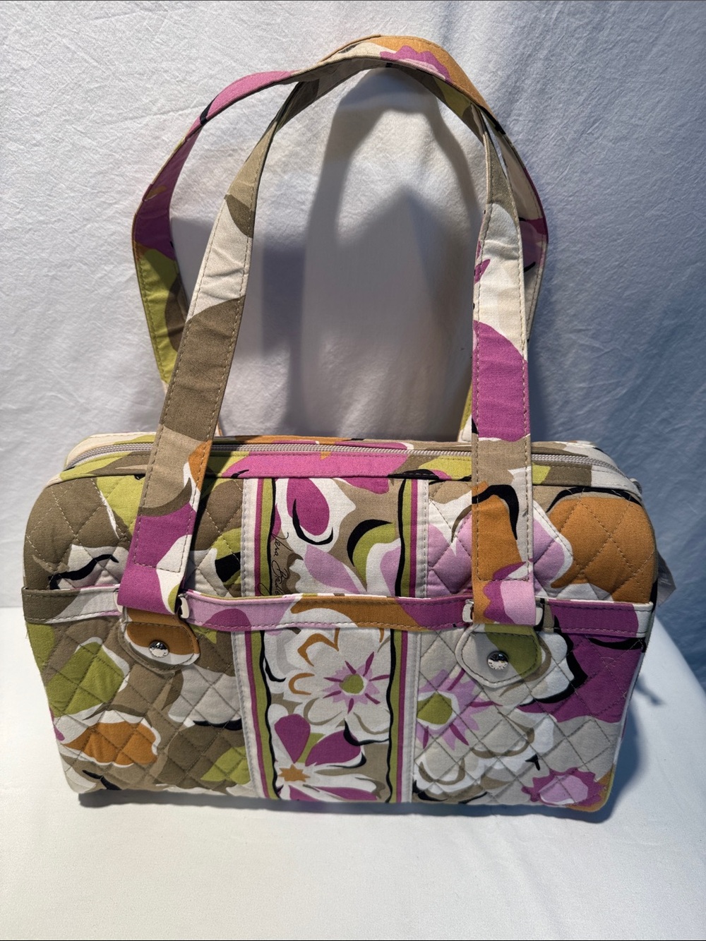 Vera Bradley Quilted Floral Strap Tote in Pink, Green & Tan